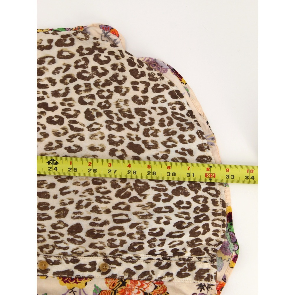 Pilcro Anthropologie Mixed Media Leopard Floral Patchwork Button Down Shirt L - Picture 7 of 10